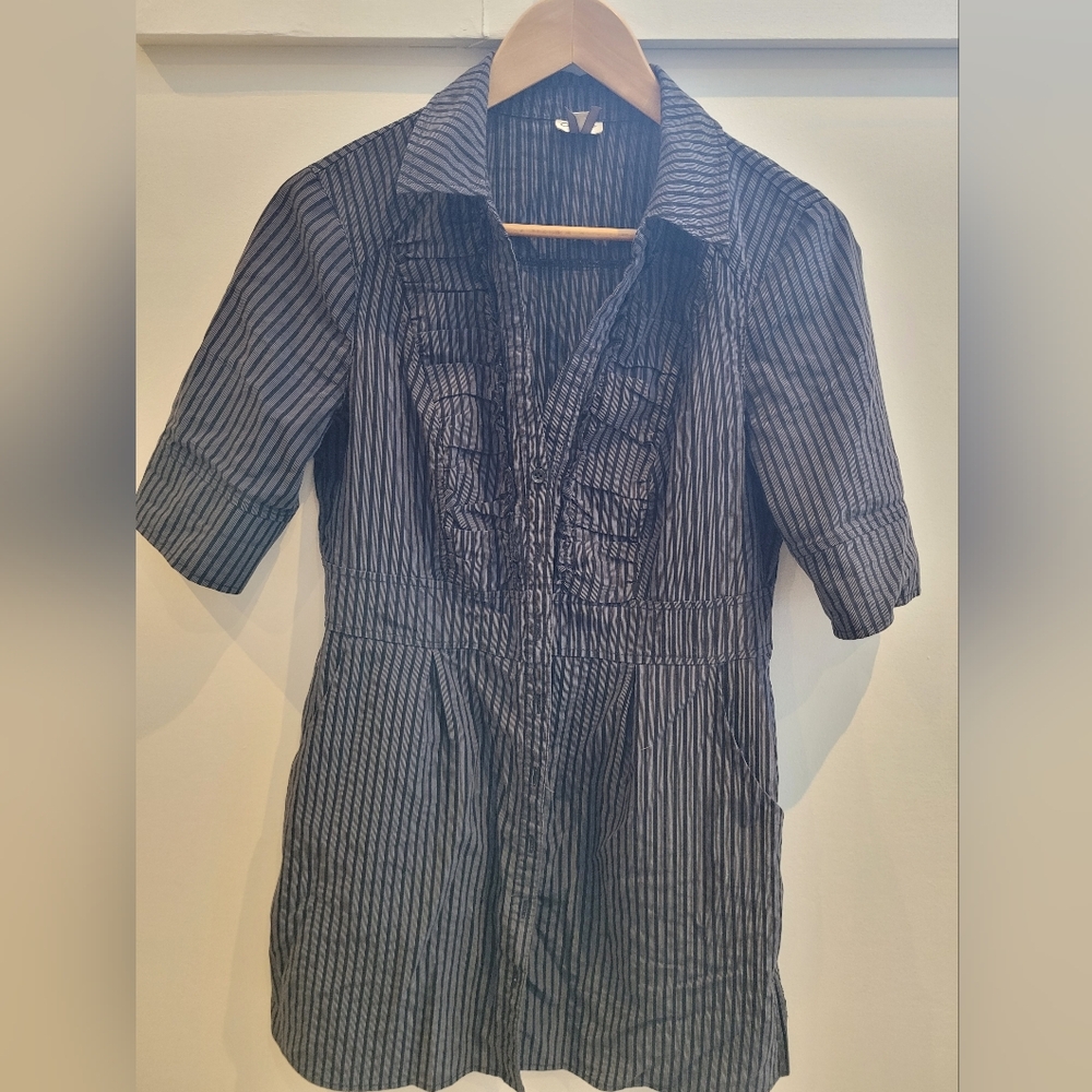 striped Ruffle Button-Up Dress - Picture 3 of 5